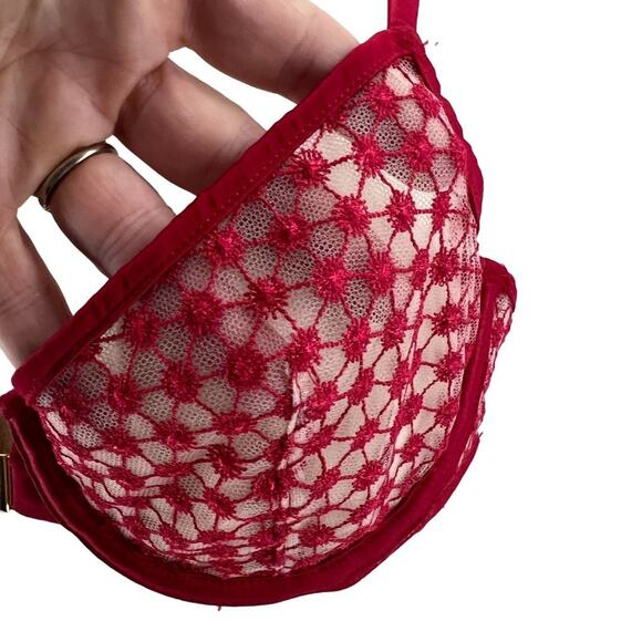Victoria's Secret Luxe Lingerie Lace Starburst Unlined Demi Bra Red 34C - Picture 3 of 8